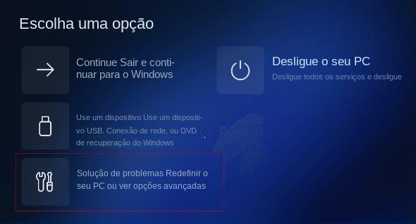 Windows 11 selecione Solução de problemas