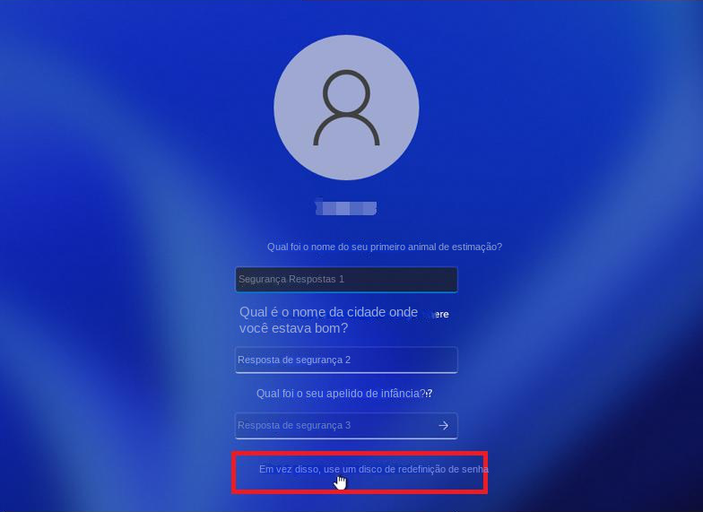 login do windows Use um disco de redefinição de senha