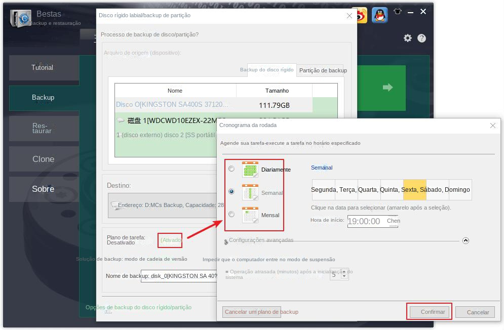 Definir horário de backup
