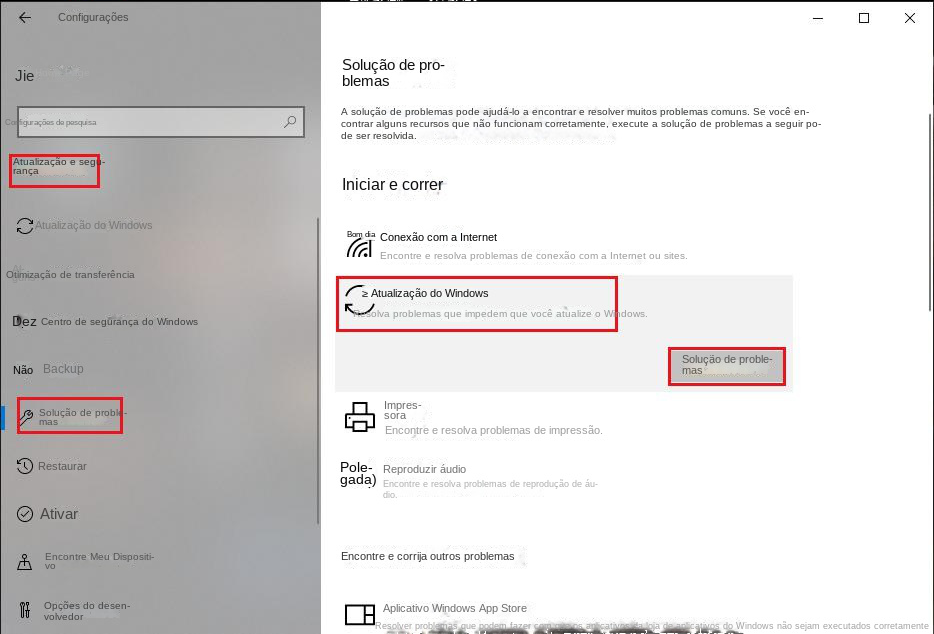 Execute o solucionador de problemas