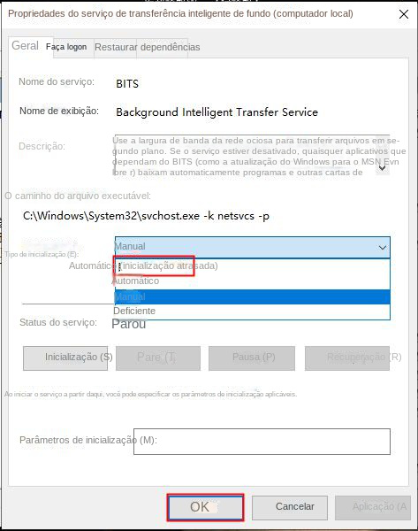 Definido como automático (início retardado)