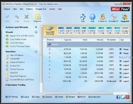 Interface do software MiniTool Partition Wizard