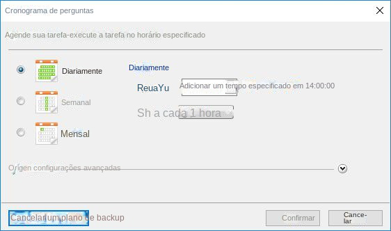 Configuração de um plano de backup