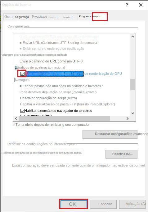 Usar renderização de software em vez da opção de renderização de GPU