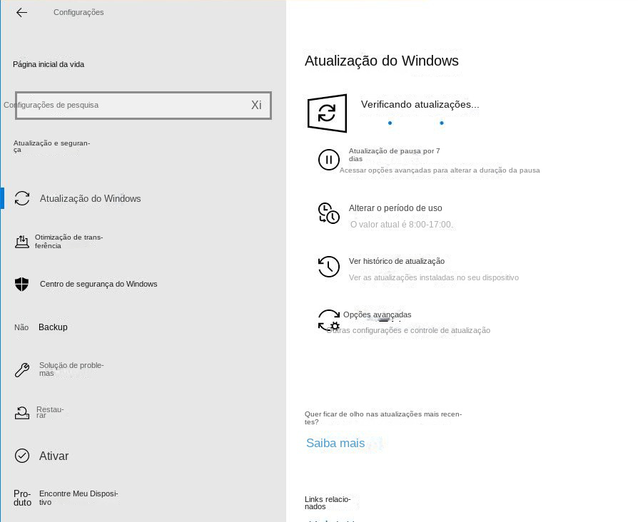 O Windows 10 está verificando se há atualizações