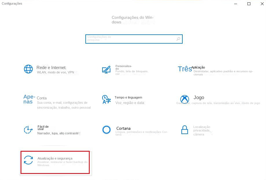 Selecione Update and Security Options (Opções de atualização e segurança)