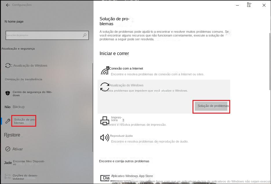 Execute o solucionador de problemas