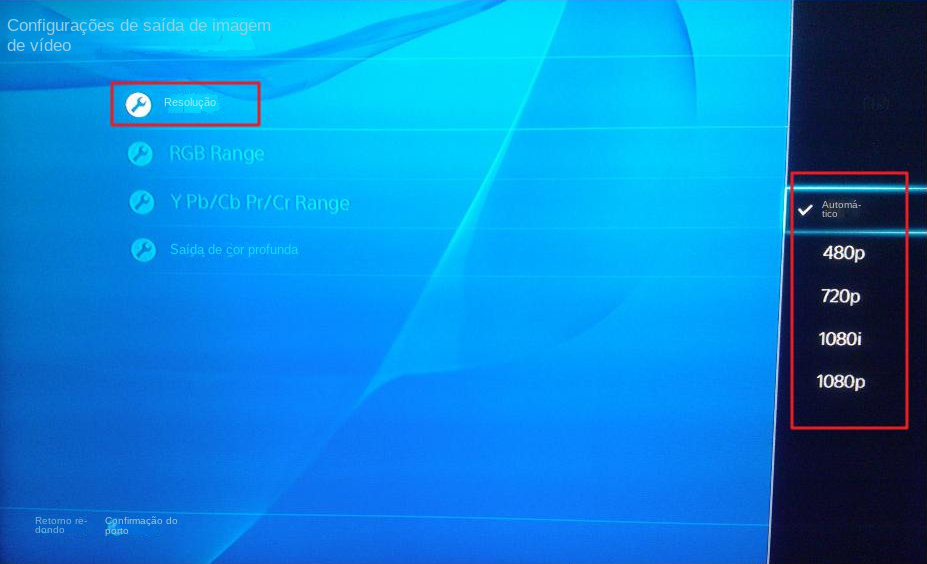 PS4 Selecionar resolução