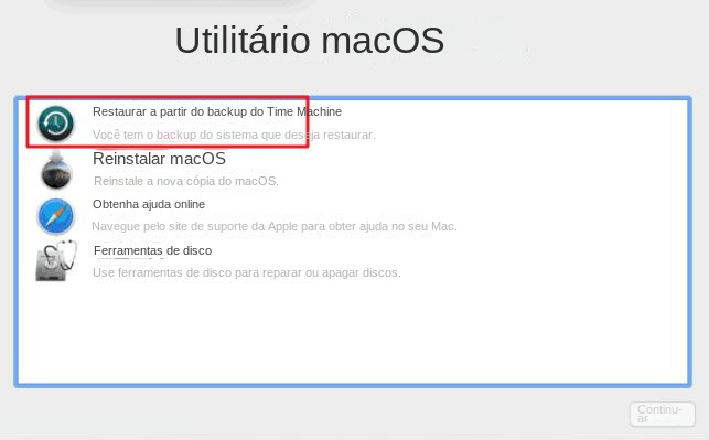 Utilitário macOS restaura a partir de backups do Time Machine