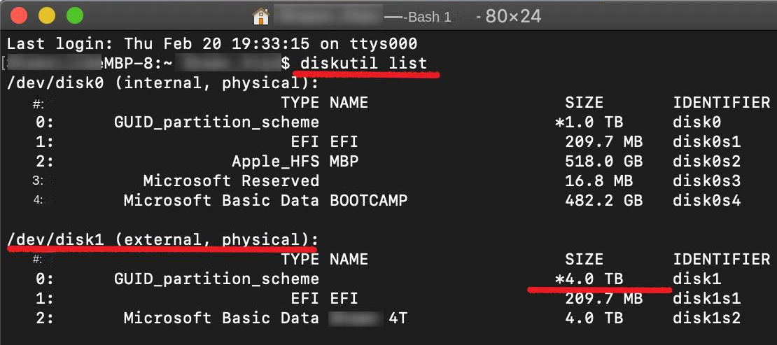 Digite diskutil list