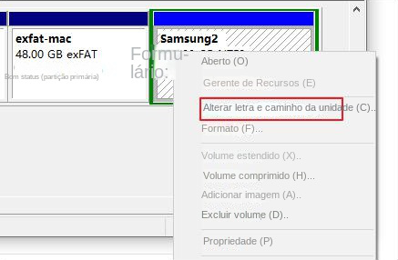 Alterar a letra e o caminho da unidade