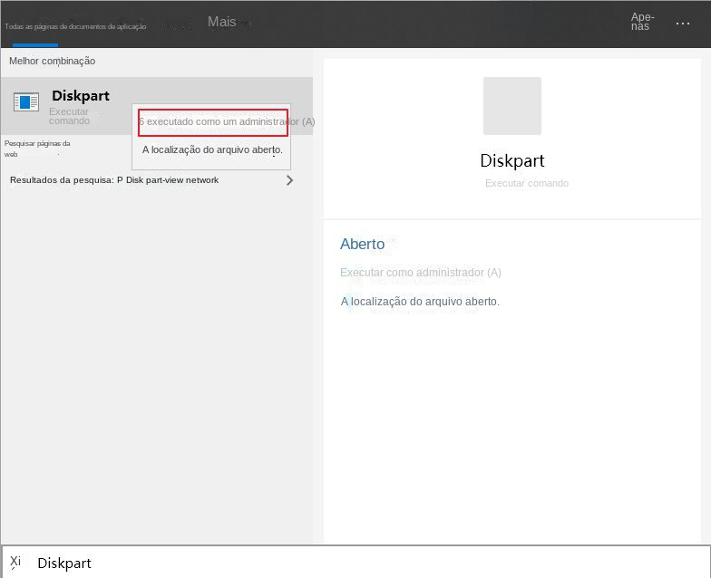 Procure o diskpart e execute-o como administrador