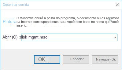 Digite diskmgmt.msc na janela Executar