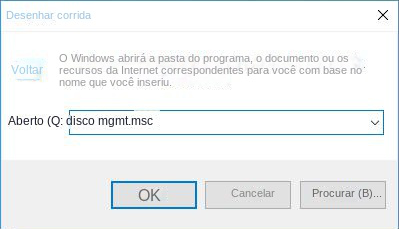 Digite diskmgmt.msc na janela Executar