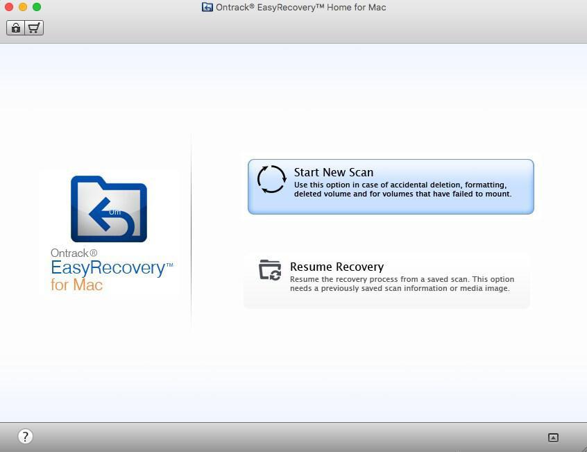 Interface do software Ontrack EasyRecovery Home for Mac