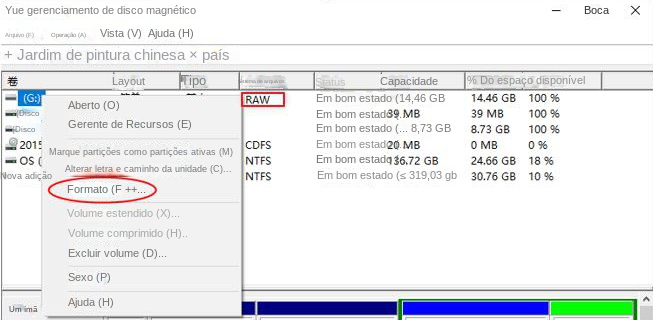 Formatação seletiva de unidade removível RAW