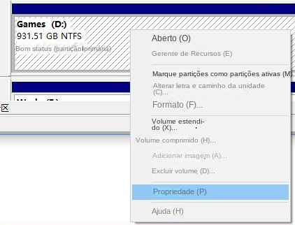 Gerenciamento de disco Clique em Propriedades