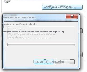 Marque Automatically fix system errors (Corrigir automaticamente erros do sistema de arquivos) e Scan and try to recover bad sectors (Verificar e tentar recuperar setores defeituosos)