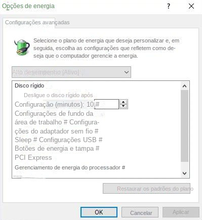 opções de energia no Windows