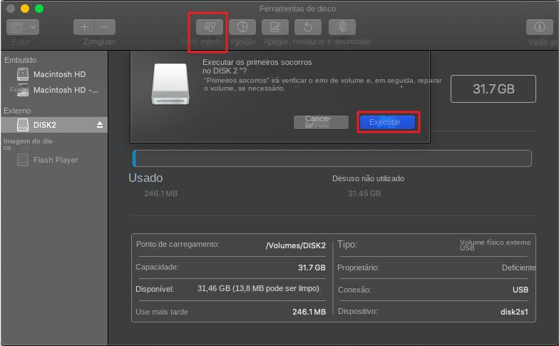 Recursos de primeiros socorros do Mac Disk Utility