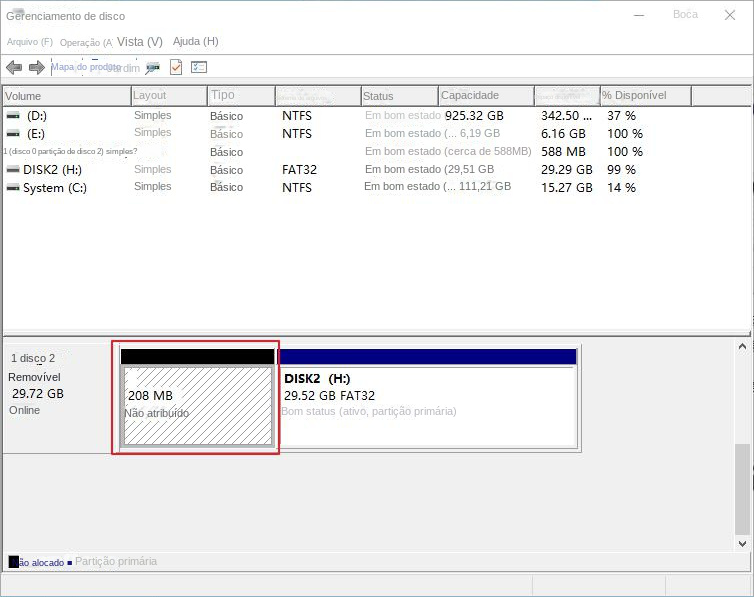 Discos não alocados