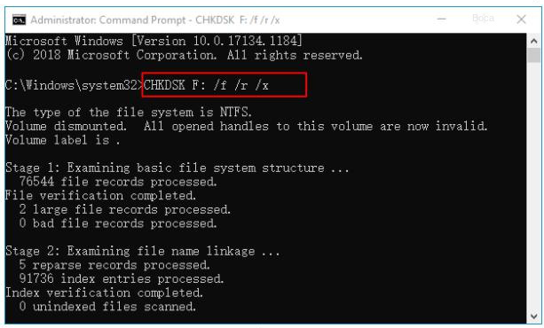 Digite o comando chkdsk