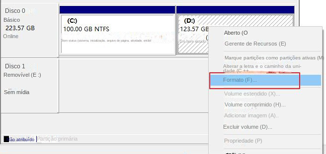 Opções de formatação