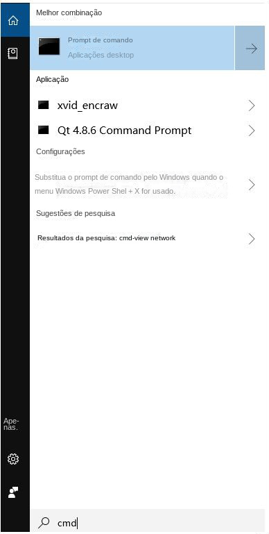 Digite cmd na barra de pesquisa