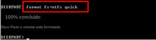 Digite o formato de comando fs=ntfs quick