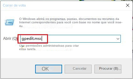 Execute e digite o comando