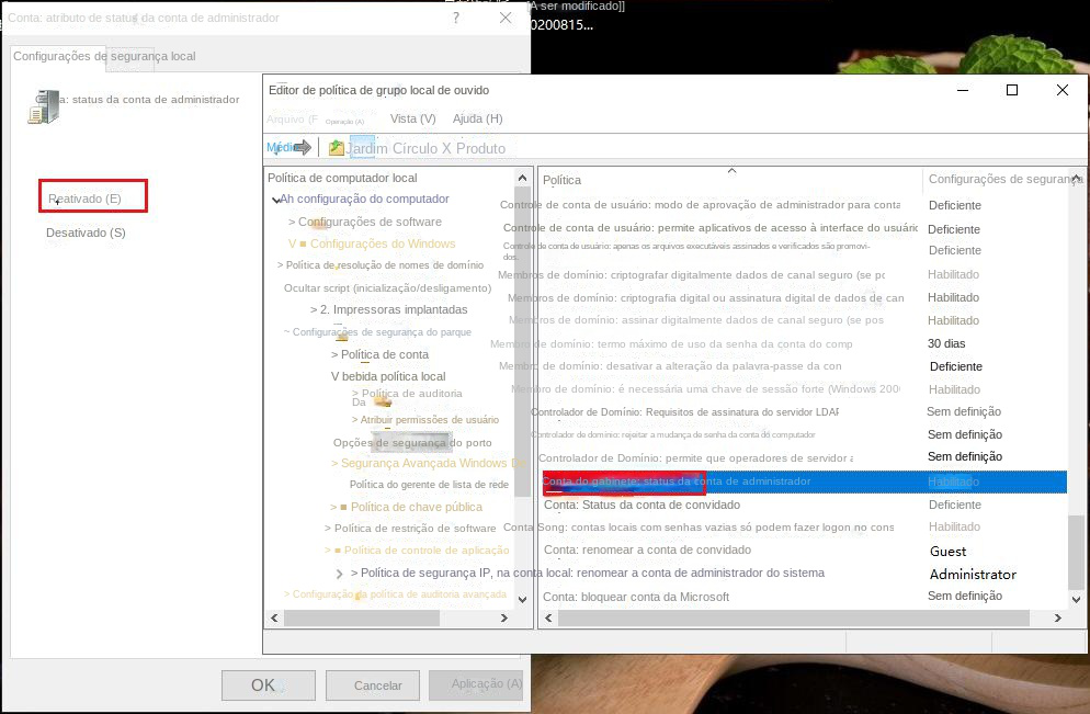 Habilitar privilégios de administrador
