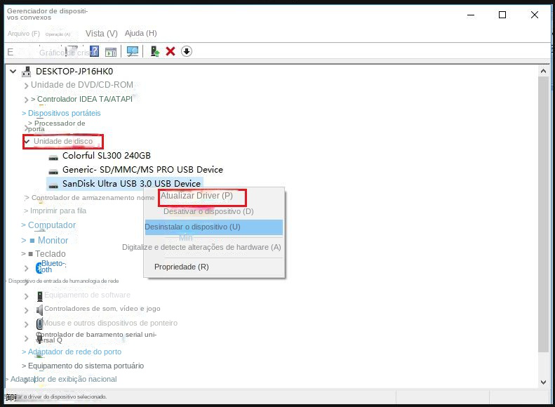 Selecione a opção Atualizar unidade