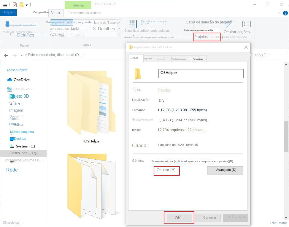 Alterar propriedades ocultas