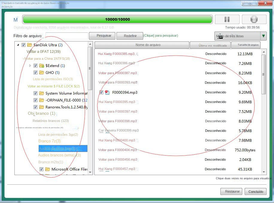Apresentação dos resultados da verificação do Partition Recovery