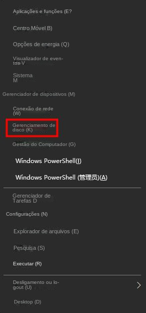 Opções de gerenciamento de disco