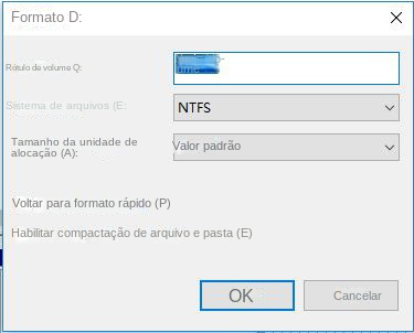 Execução de uma formatação rápida