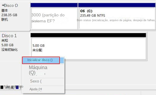 Inicialização do disco rígido