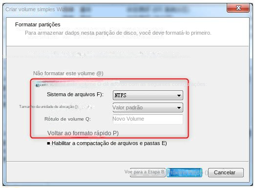 Execução de uma formatação rápida