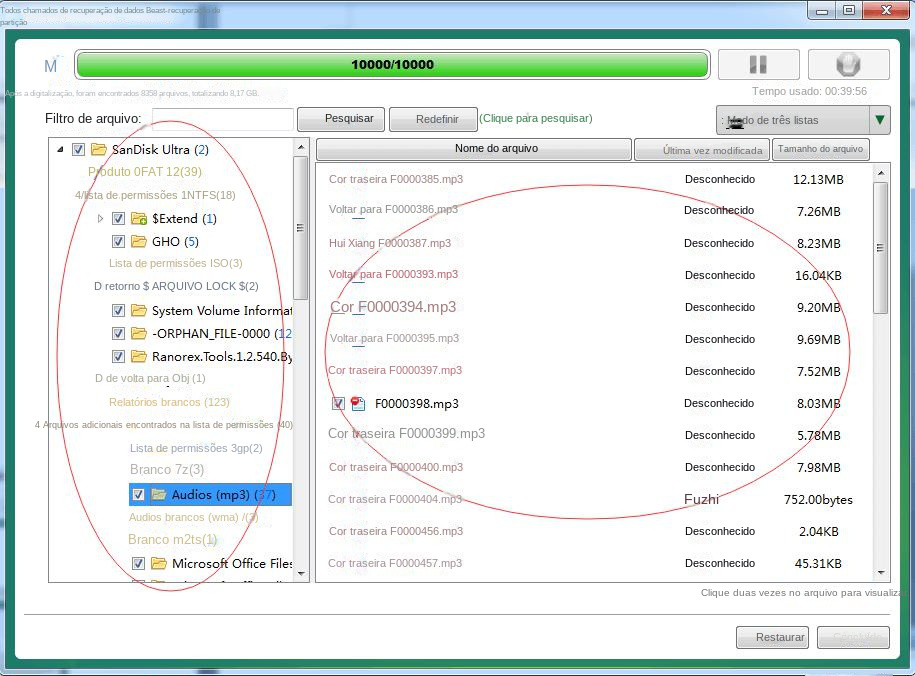 Apresentação dos resultados da verificação do Partition Recovery