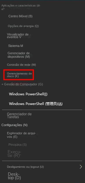 Opções de gerenciamento de disco