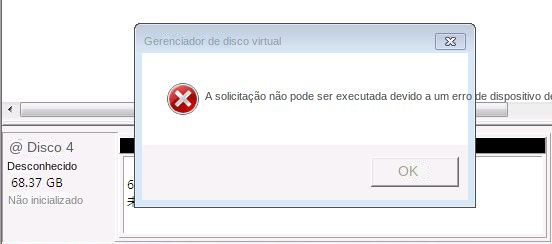 Janela de indicação de erro do dispositivo de E/S