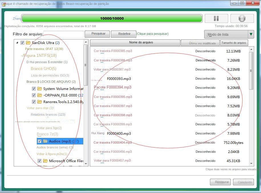 Apresentação dos resultados da verificação do Partition Recovery