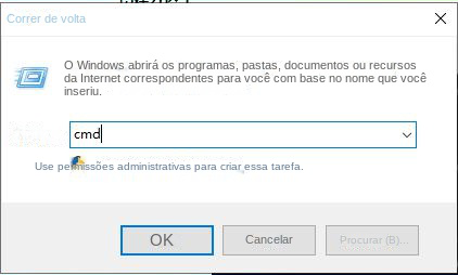 Execute a janela para abrir o prompt de comando