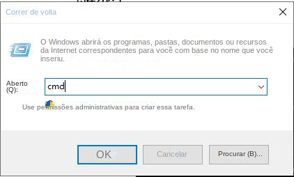 Execute a janela para abrir o prompt de comando