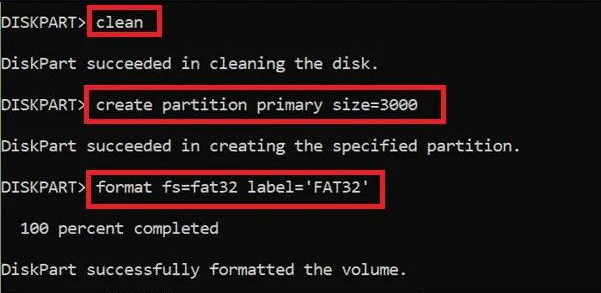 Digite o comando create partition primary