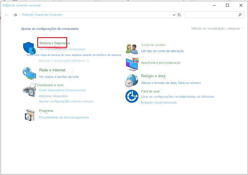Vá para System and Security Options (Opções de sistema e segurança)