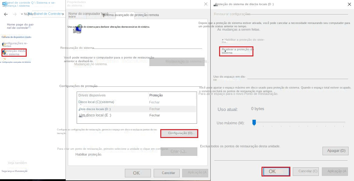 Desativar a proteção do sistema