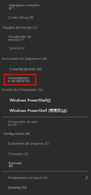 Opções de gerenciamento de disco