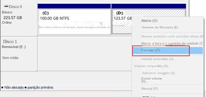 Opções de formatação
