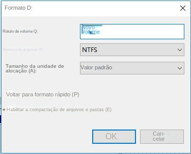 Execução de uma formatação rápida